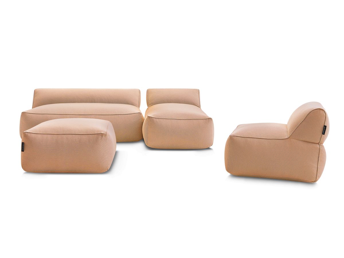 Canapé de jardin modulable RIVIERA tissu chiné avec 1 chauffeuse 1 place, 1 chauffeuse 2 places, 1 méridienne et 1 pouf