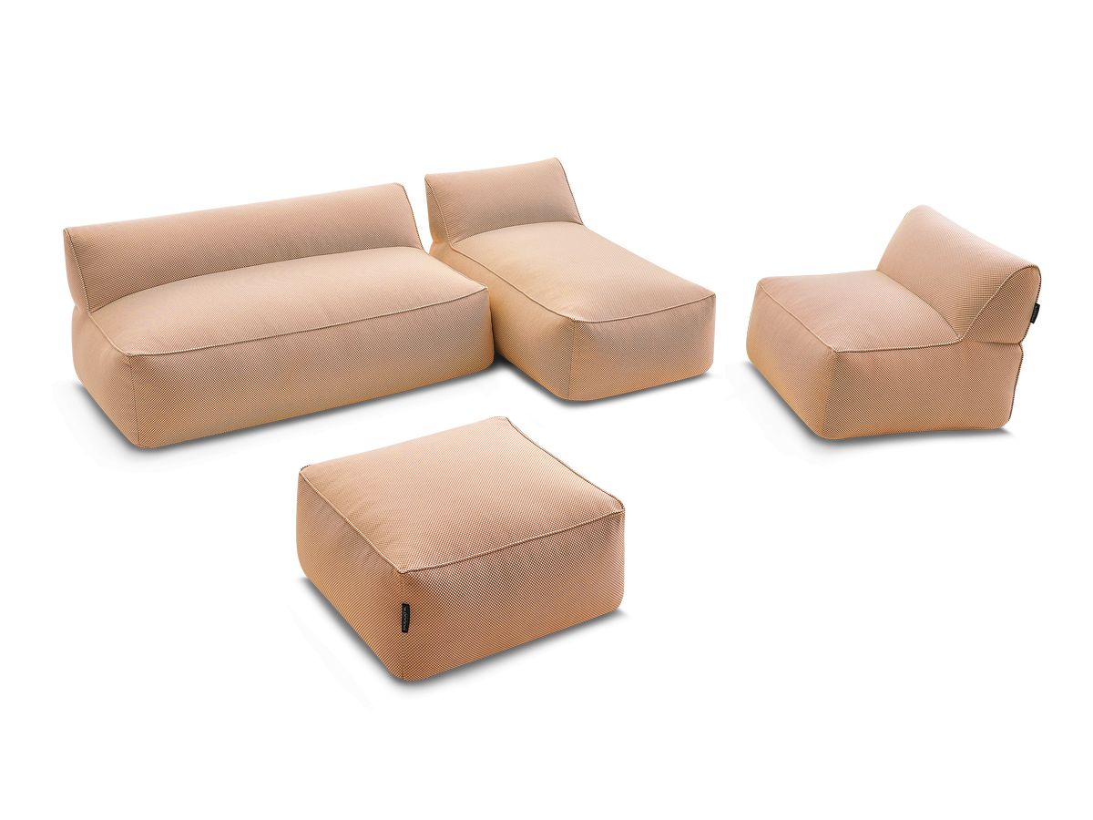 Canapé de jardin modulable RIVIERA tissu chiné avec 1 chauffeuse 1 place, 1 chauffeuse 2 places, 1 méridienne et 1 pouf