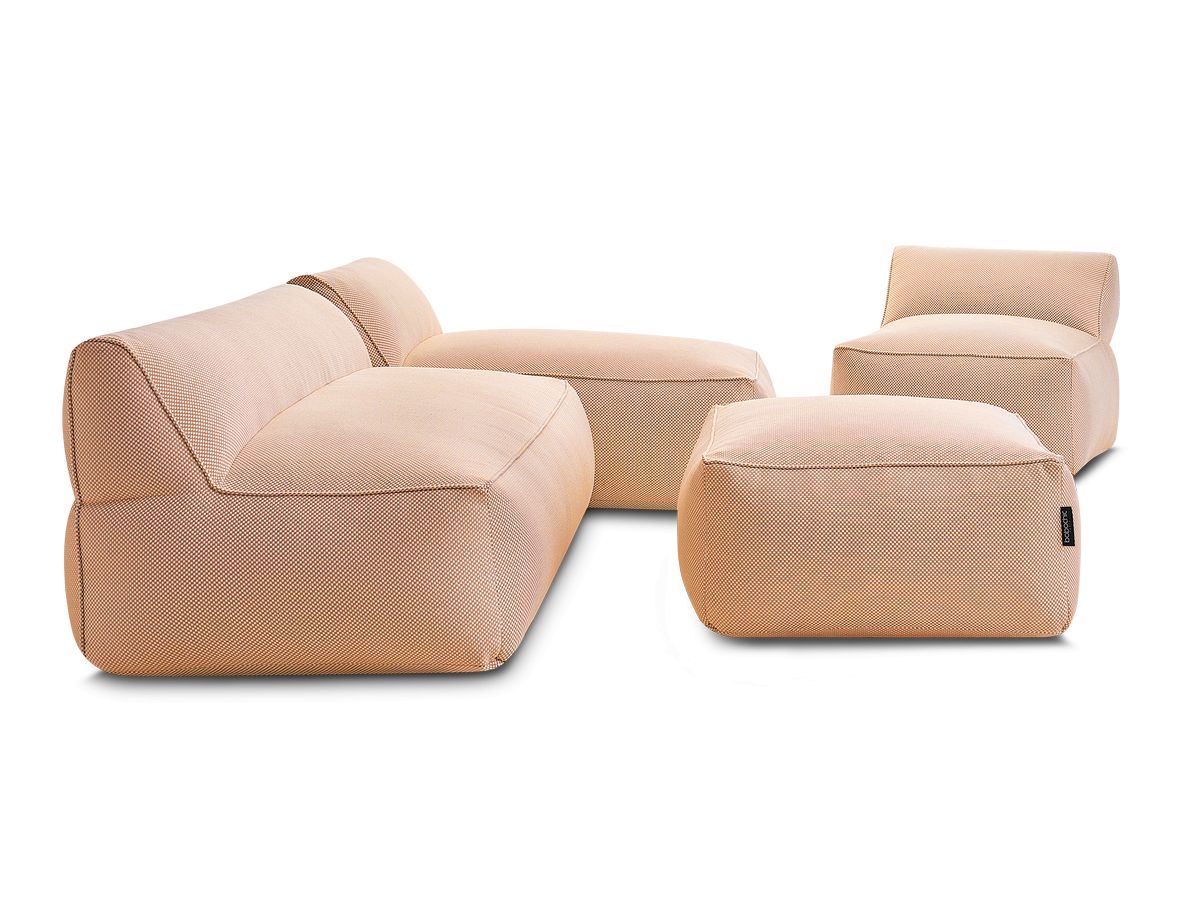 Canapé de jardin modulable RIVIERA tissu chiné avec 1 chauffeuse 1 place, 1 chauffeuse 2 places, 1 méridienne et 1 pouf