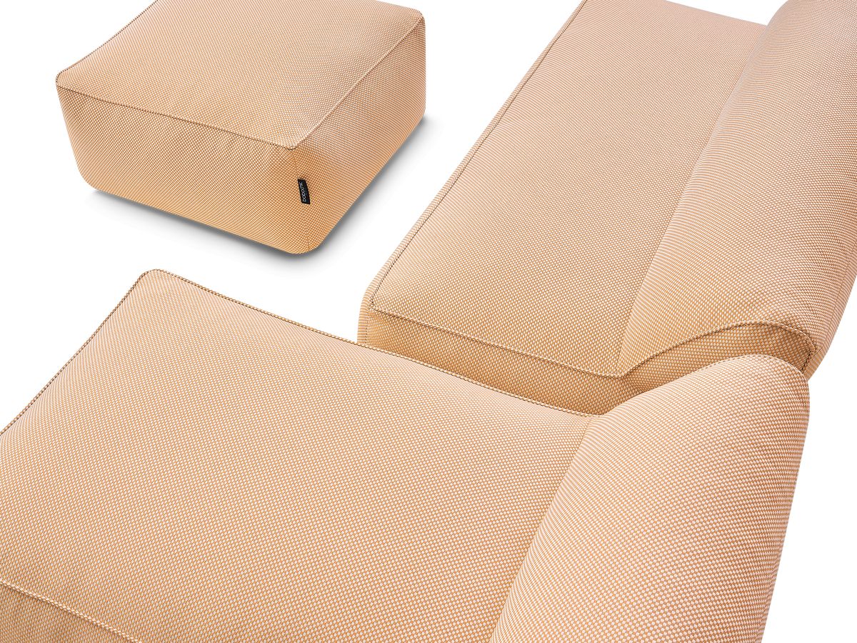 Canapé de jardin modulable RIVIERA tissu chiné avec 1 chauffeuse 1 place, 1 chauffeuse 2 places, 1 méridienne et 1 pouf