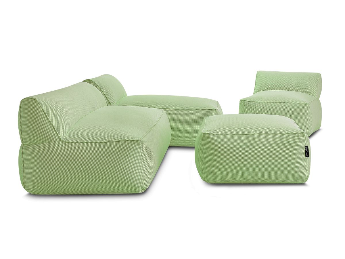 Canapé de jardin modulable RIVIERA tissu chiné avec 1 chauffeuse 1 place, 1 chauffeuse 2 places, 1 méridienne et 1 pouf