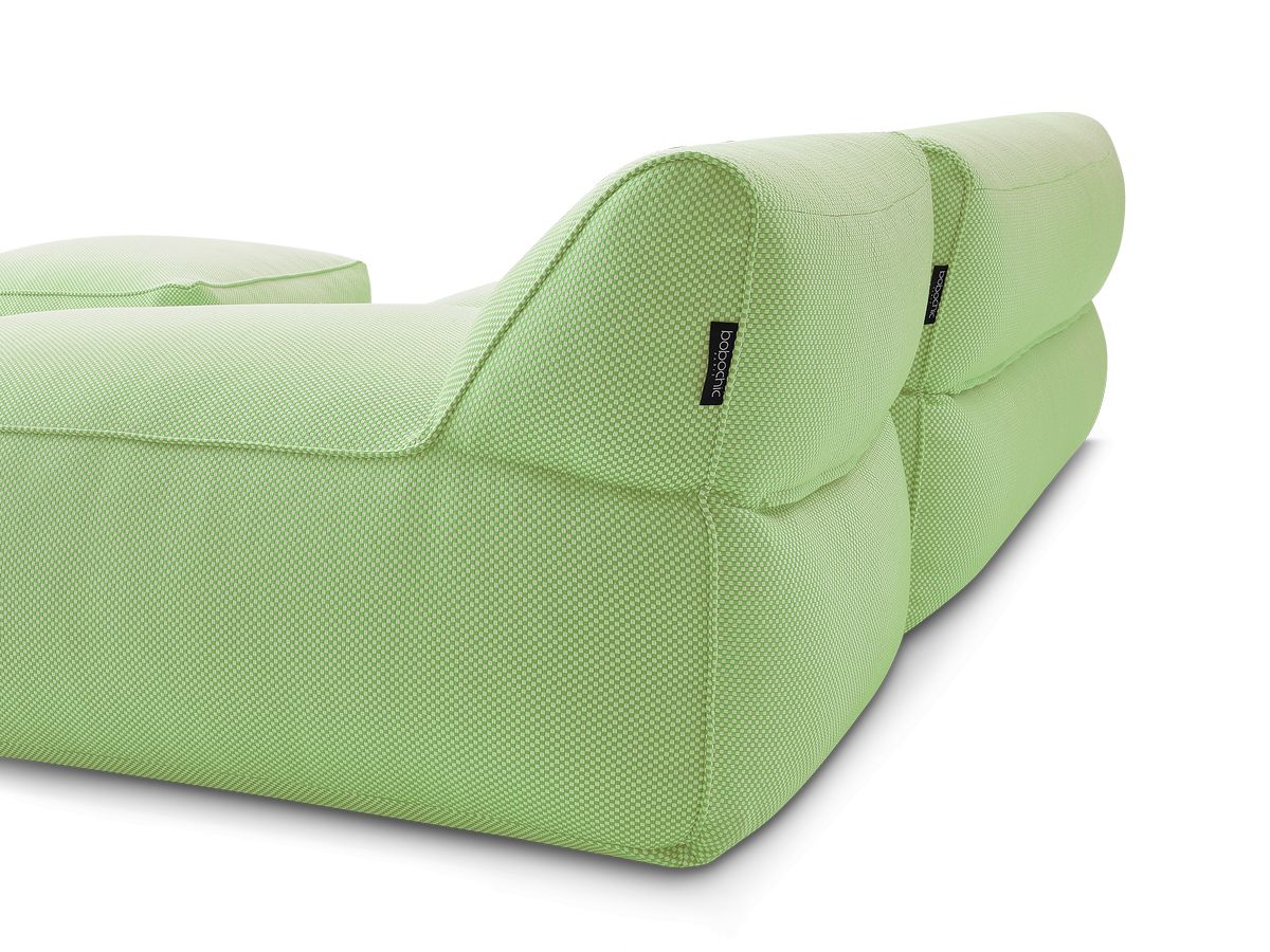 Modulaire tuinbank RIVIERA in gemêleerde stof met 1 eenpersoonsfauteuil, 1 tweepersoonsfauteuil, 1 chaise longue en 1 poef