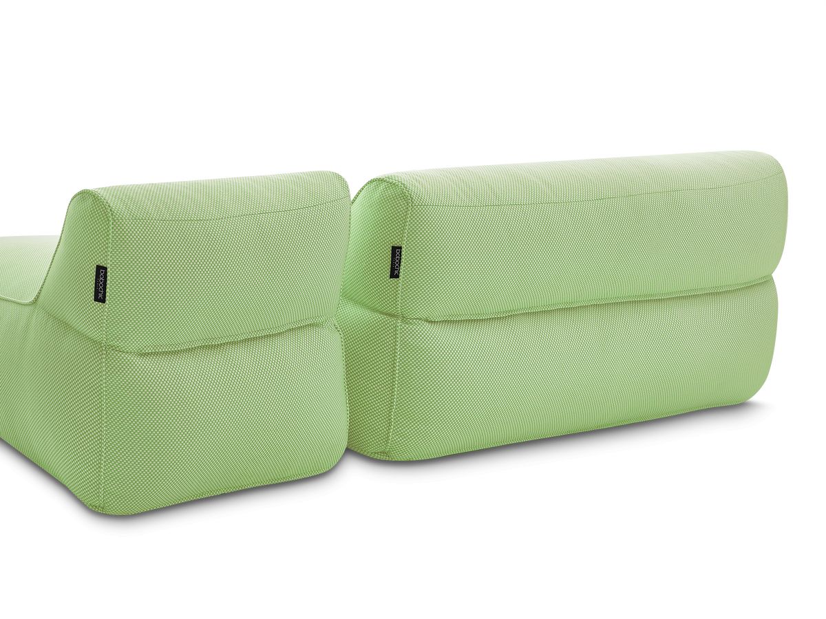 Modulaire tuinbank RIVIERA in gemêleerde stof met 1 eenpersoonsfauteuil, 1 tweepersoonsfauteuil, 1 chaise longue en 1 poef
