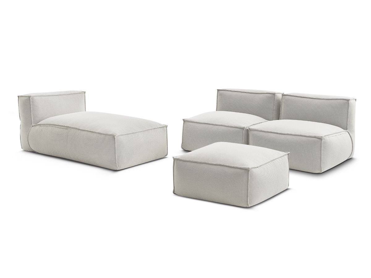 Canapé de jardin modulable BIARRITZ avec bâche de protection, 2 chauffeuses 1 place, 1 méridienne et 1 pouf