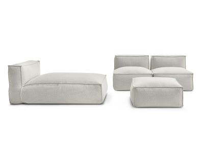 Canapé de jardin modulable BIARRITZ avec bâche de protection, 2 chauffeuses 1 place, 1 méridienne et 1 pouf