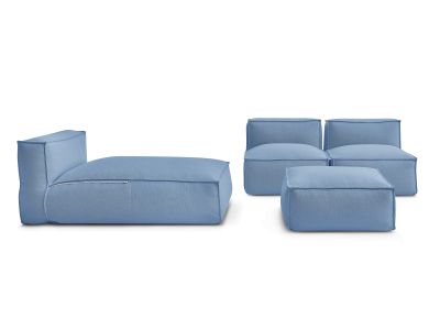 Canapé de jardin modulable BIARRITZ avec bâche de protection, 2 chauffeuses 1 place, 1 méridienne et 1 pouf
