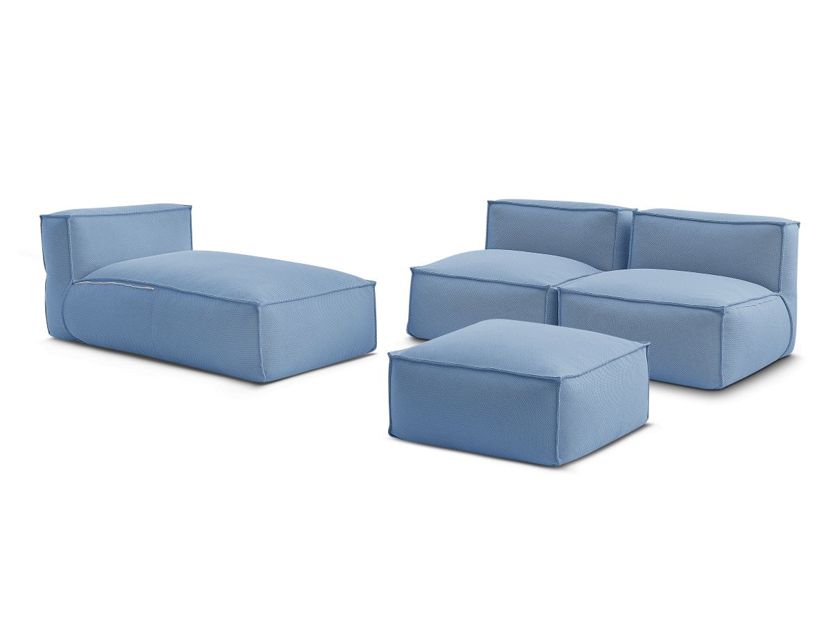 Canapé de jardin modulable BIARRITZ avec bâche de protection, 2 chauffeuses 1 place, 1 méridienne et 1 pouf