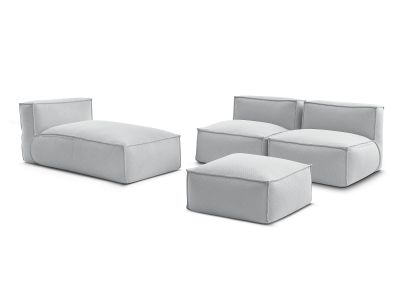 Canapé de jardin modulable BIARRITZ avec bâche de protection, 2 chauffeuses 1 place, 1 méridienne et 1 pouf