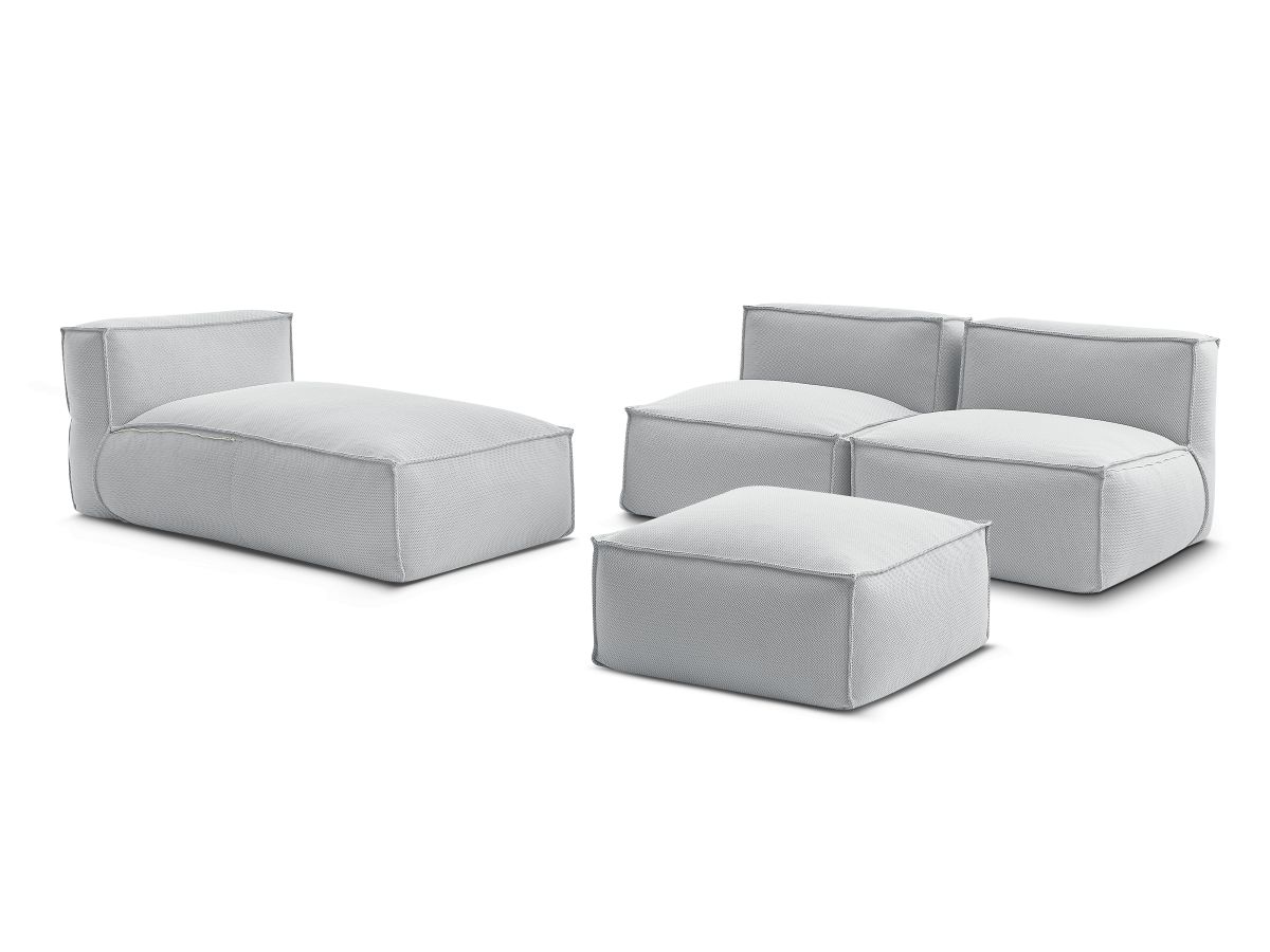 Canapé de jardin modulable BIARRITZ avec bâche de protection, 2 chauffeuses 1 place, 1 méridienne et 1 pouf