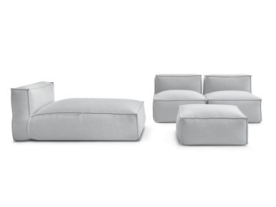 Canapé de jardin modulable BIARRITZ avec bâche de protection, 2 chauffeuses 1 place, 1 méridienne et 1 pouf