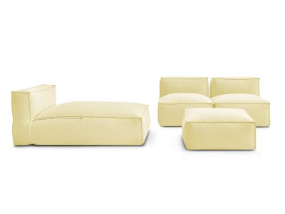 Canapé de jardin modulable BIARRITZ avec bâche de protection, 2 chauffeuses 1 place, 1 méridienne et 1 pouf