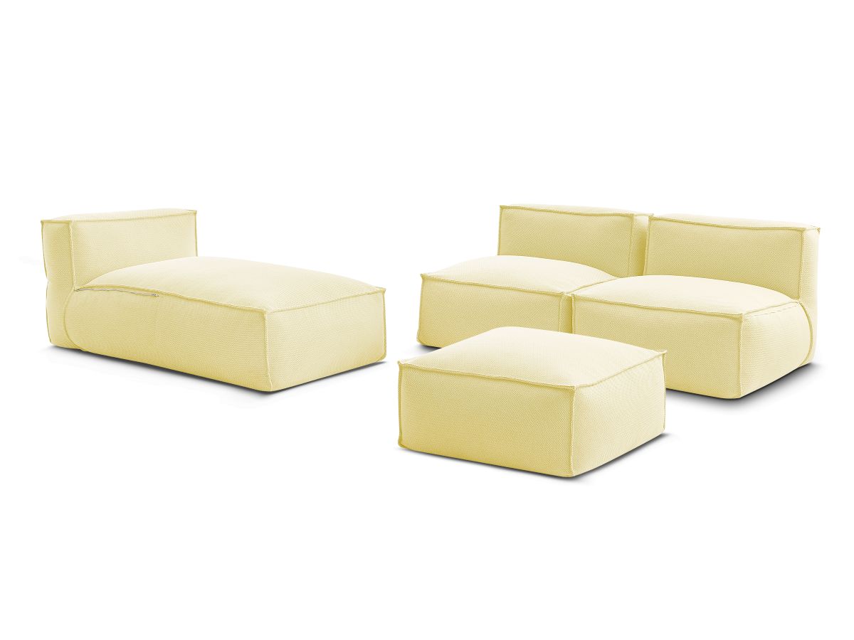 Canapé de jardin modulable BIARRITZ avec bâche de protection, 2 chauffeuses 1 place, 1 méridienne et 1 pouf