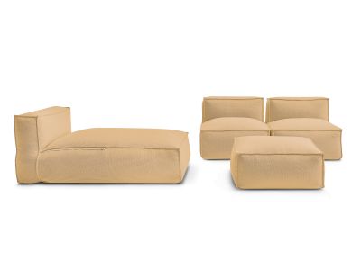 Canapé de jardin modulable BIARRITZ avec bâche de protection, 2 chauffeuses 1 place, 1 méridienne et 1 pouf
