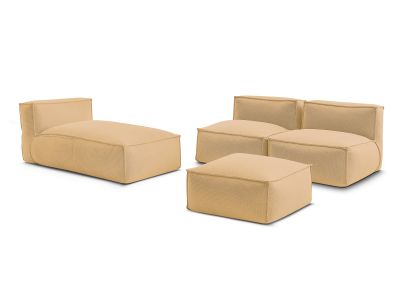 Canapé de jardin modulable BIARRITZ avec bâche de protection, 2 chauffeuses 1 place, 1 méridienne et 1 pouf