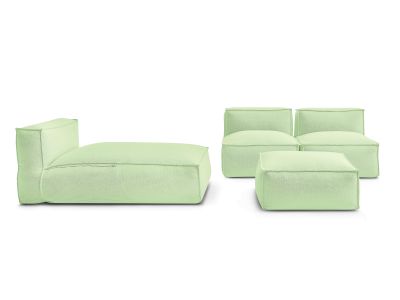 Canapé de jardin modulable BIARRITZ avec bâche de protection, 2 chauffeuses 1 place, 1 méridienne et 1 pouf