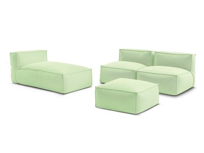 Canapé de jardin modulable BIARRITZ avec bâche de protection, 2 chauffeuses 1 place, 1 méridienne et 1 pouf