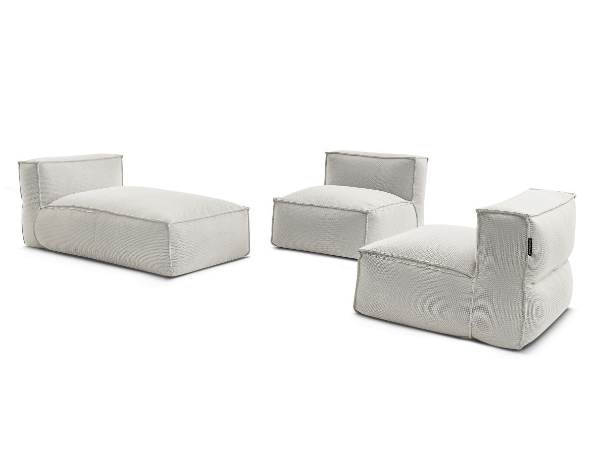 Modulaire tuinbank BIARRITZ met beschermhoes, 2 eenpersoonsfauteuils en 1 chaise longue