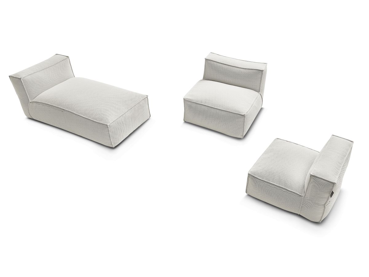 Modulaire tuinbank BIARRITZ met beschermhoes, 2 eenpersoonsfauteuils en 1 chaise longue