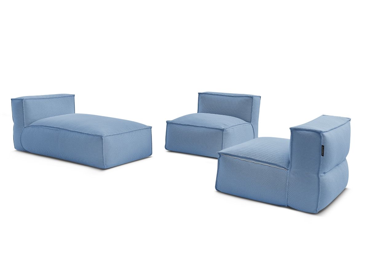 Modulaire tuinbank BIARRITZ met beschermhoes, 2 eenpersoonsfauteuils en 1 chaise longue
