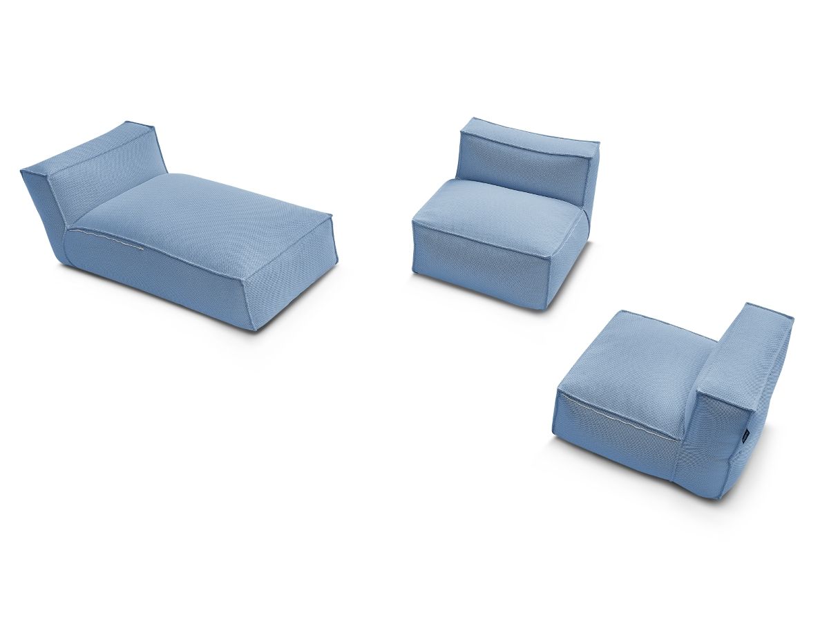 Modulaire tuinbank BIARRITZ met beschermhoes, 2 eenpersoonsfauteuils en 1 chaise longue
