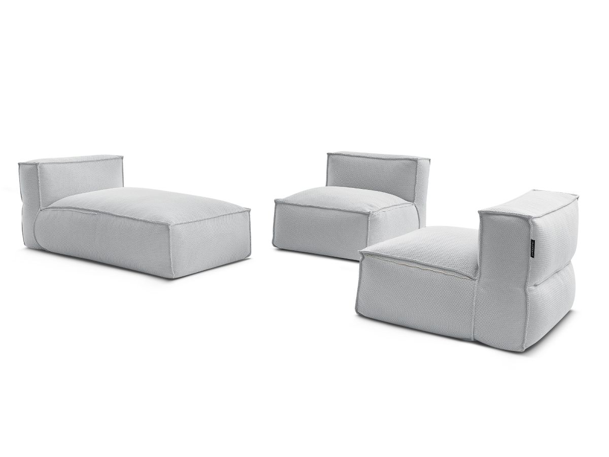 Canapé de jardin modulable BIARRITZ avec bâche de protection, 2 chauffeuses 1 place et 1 méridienne