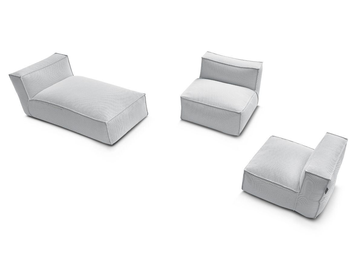 Modulaire tuinbank BIARRITZ met beschermhoes, 2 eenpersoonsfauteuils en 1 chaise longue