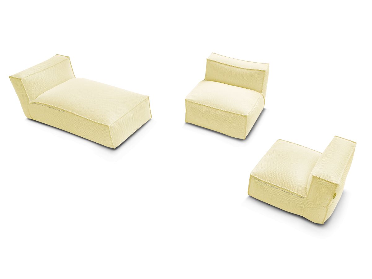 Modulaire tuinbank BIARRITZ met beschermhoes, 2 eenpersoonsfauteuils en 1 chaise longue