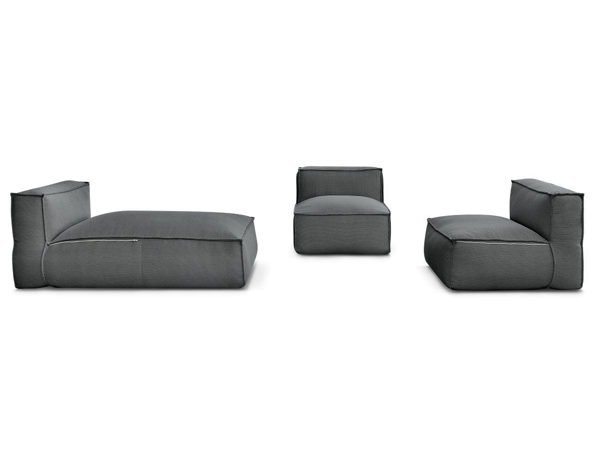 Canapé de jardin modulable BIARRITZ avec bâche de protection, 2 chauffeuses 1 place et 1 méridienne