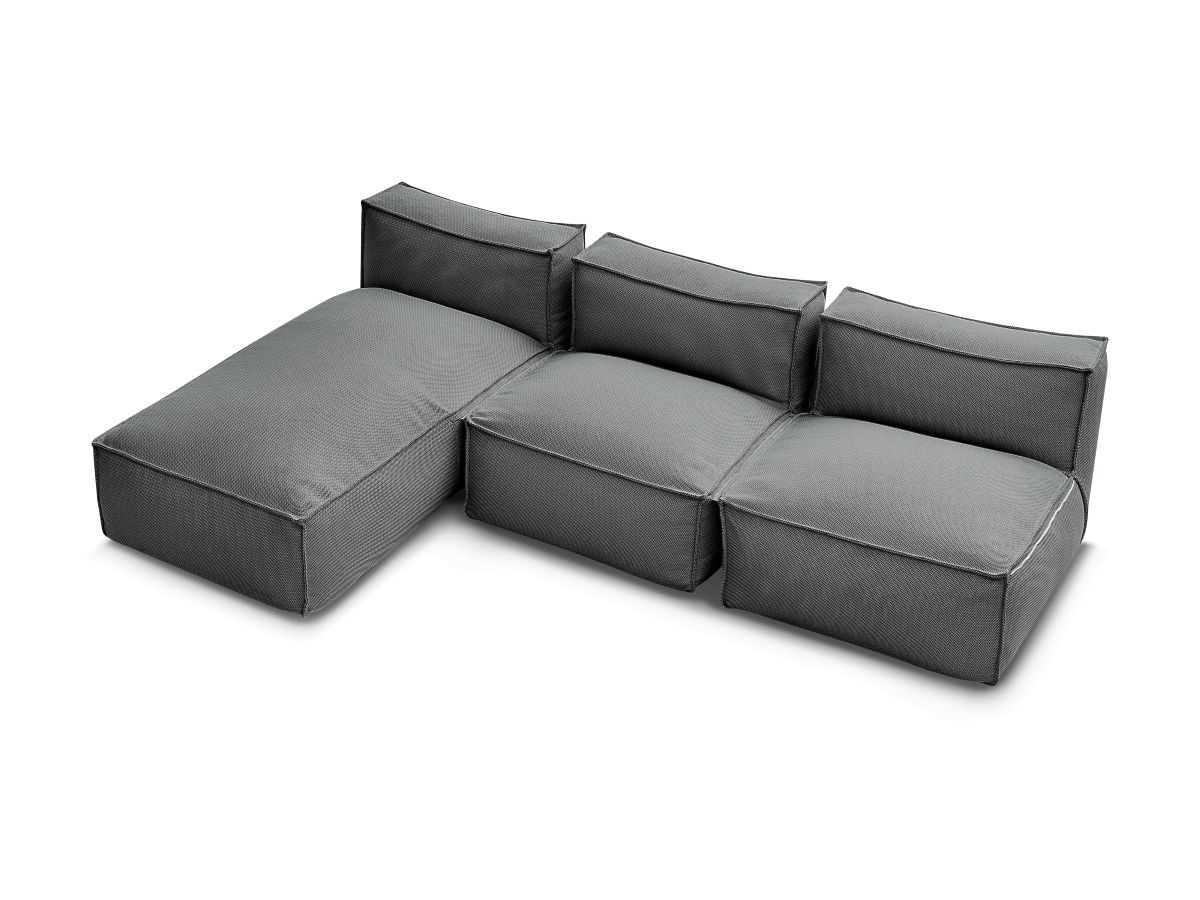 Canapé de jardin modulable BIARRITZ avec bâche de protection, 2 chauffeuses 1 place et 1 méridienne