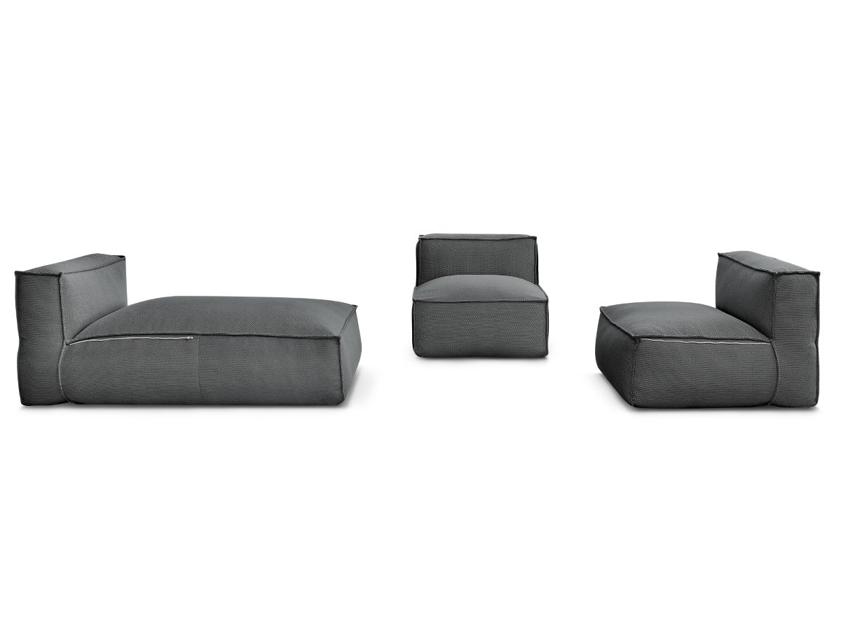 Canapé de jardin modulable BIARRITZ avec bâche de protection, 2 chauffeuses 1 place et 1 méridienne