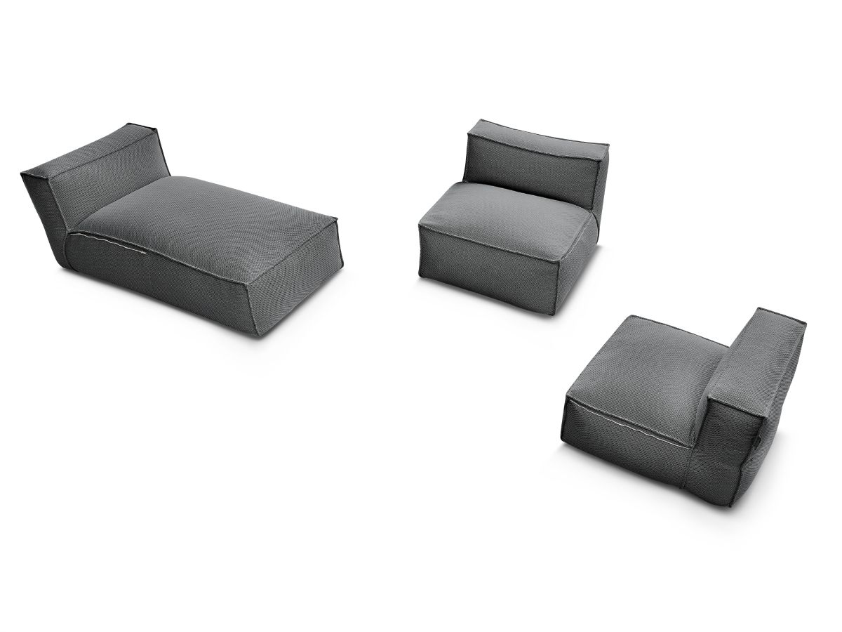 Canapé de jardin modulable BIARRITZ avec bâche de protection, 2 chauffeuses 1 place et 1 méridienne