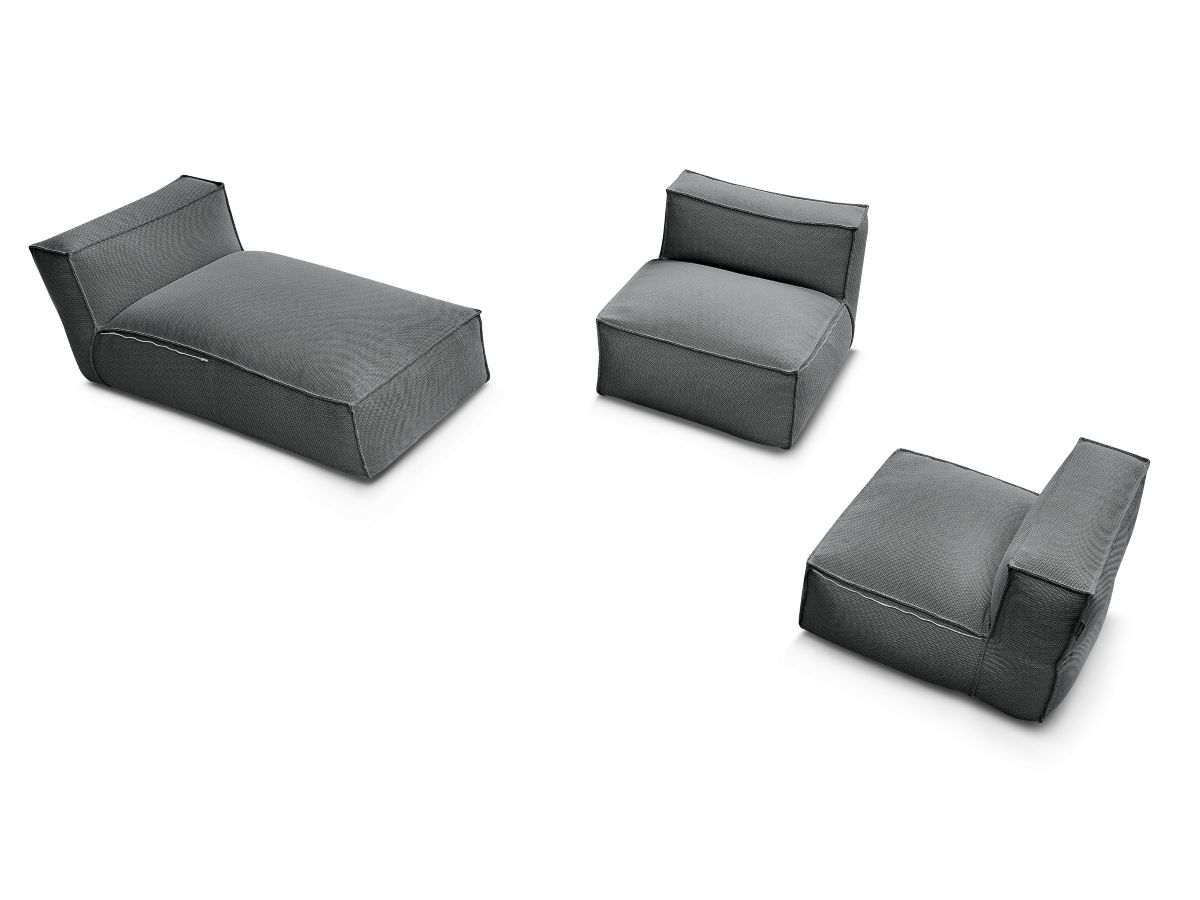 Canapé de jardin modulable BIARRITZ avec bâche de protection, 2 chauffeuses 1 place et 1 méridienne