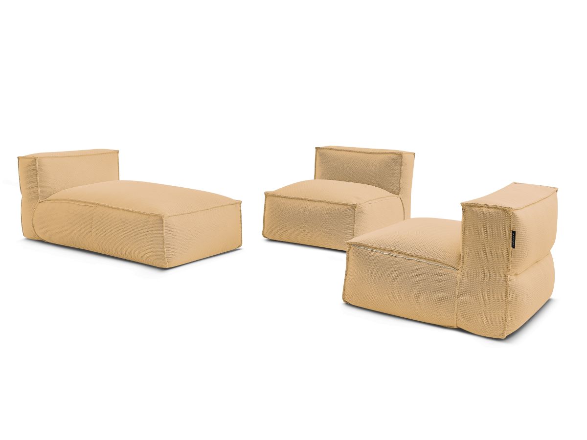 Canapé de jardin modulable BIARRITZ avec bâche de protection, 2 chauffeuses 1 place et 1 méridienne