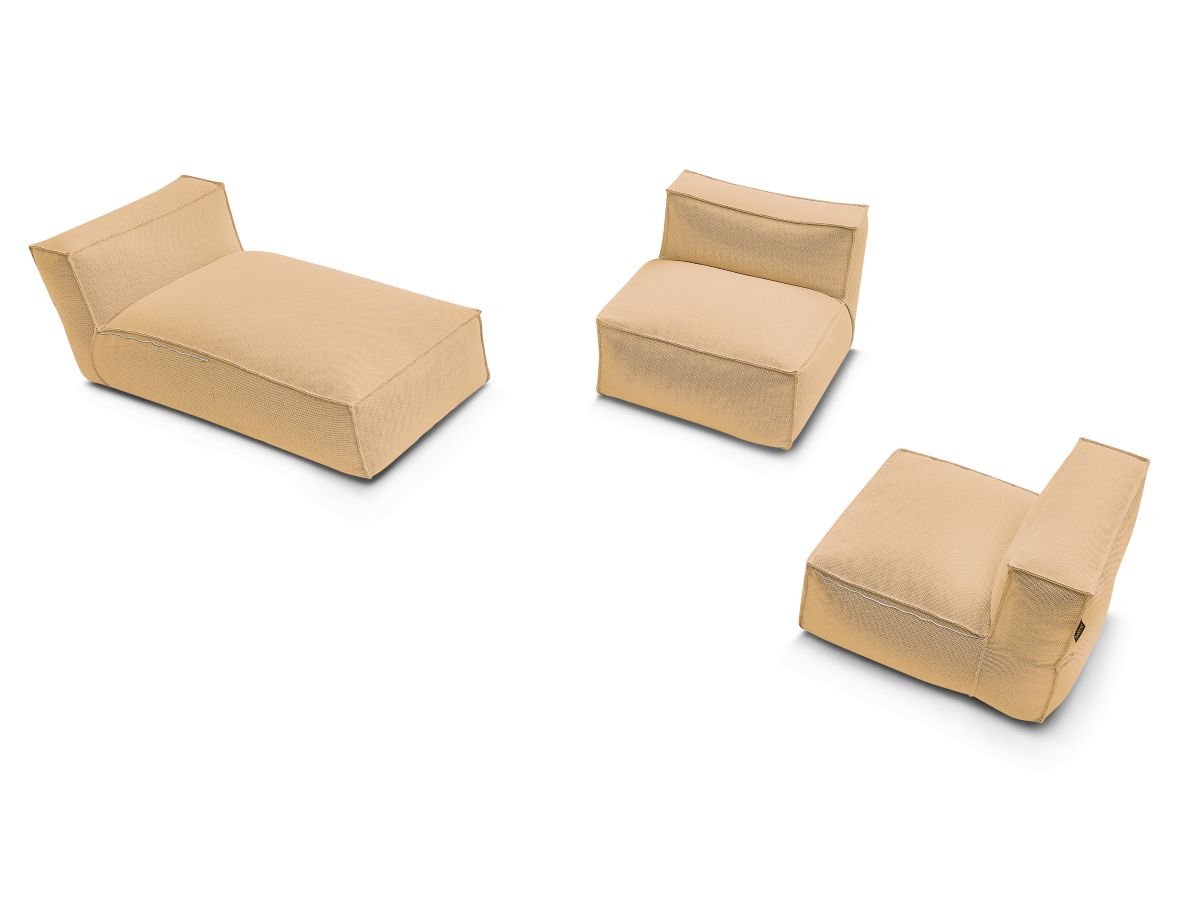 Canapé de jardin modulable BIARRITZ avec bâche de protection, 2 chauffeuses 1 place et 1 méridienne