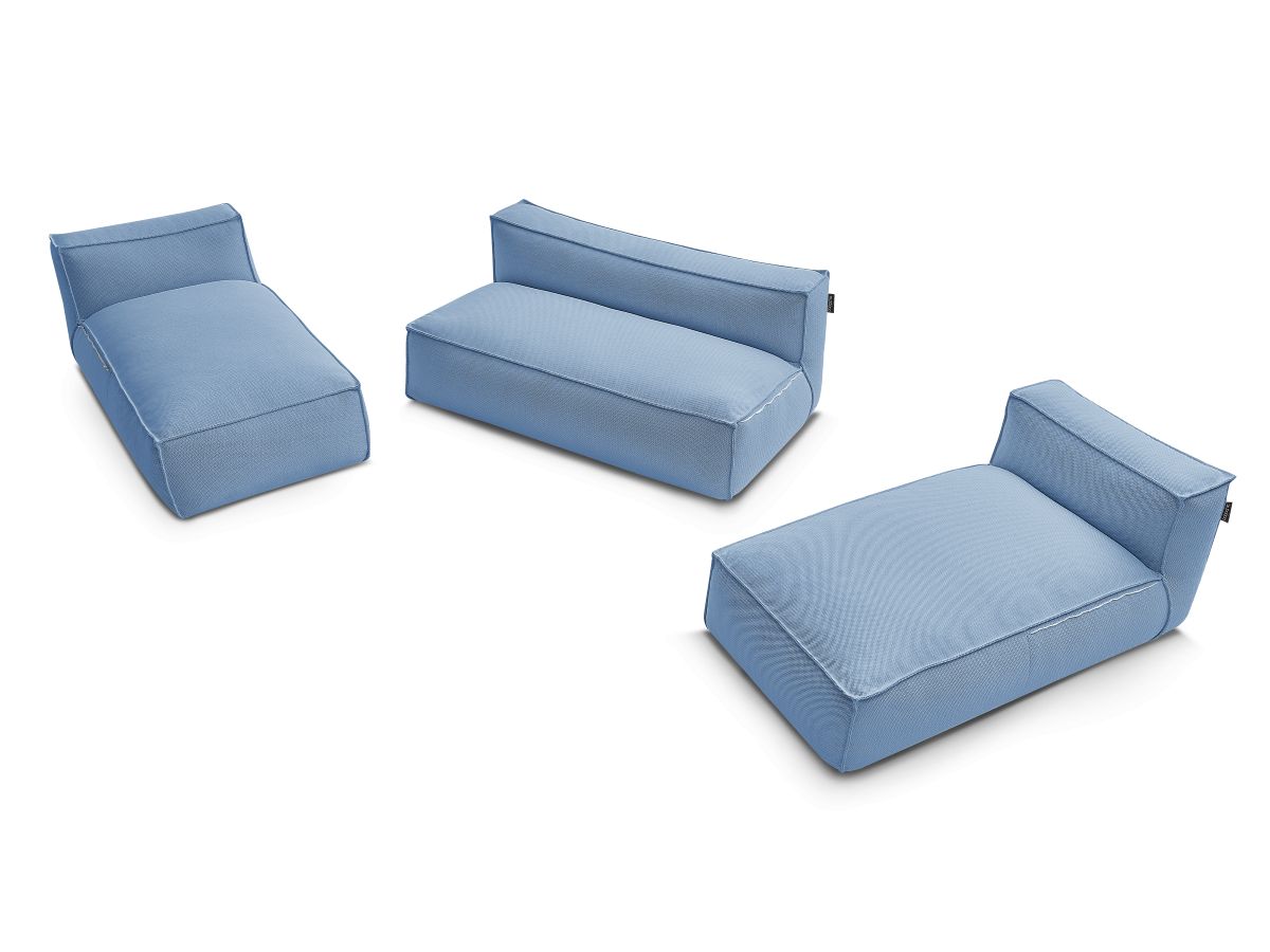 Modulaire tuinbank BIARRITZ met beschermhoes, 1 2-zits loungestoel en 2 chaise longues