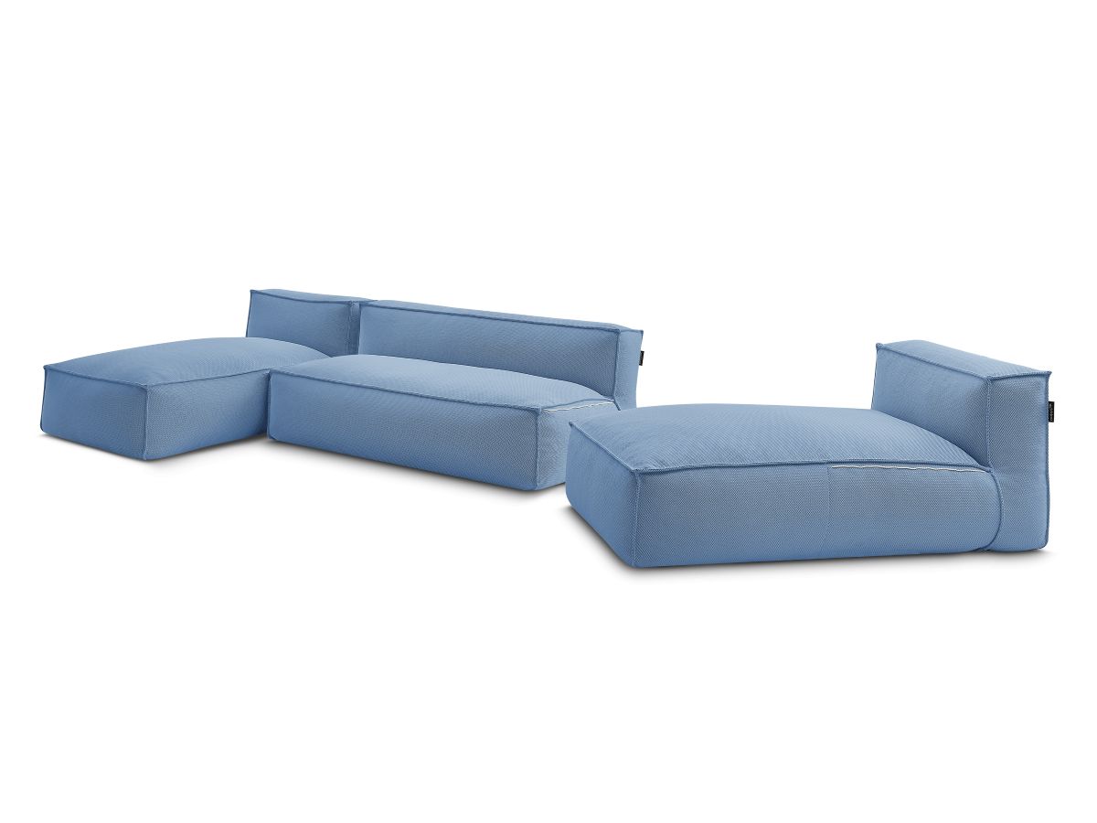 Modulaire tuinbank BIARRITZ met beschermhoes, 1 2-zits loungestoel en 2 chaise longues