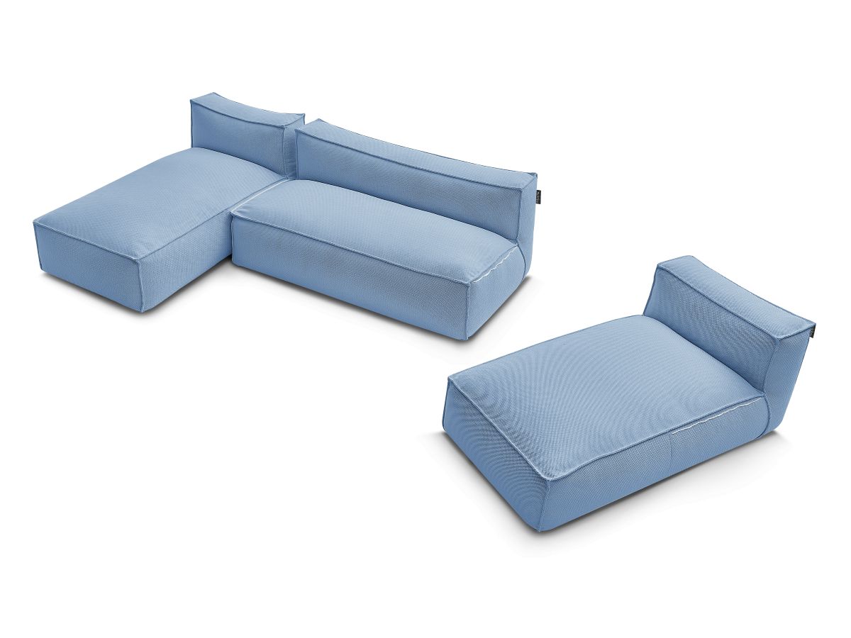 Modulaire tuinbank BIARRITZ met beschermhoes, 1 2-zits loungestoel en 2 chaise longues
