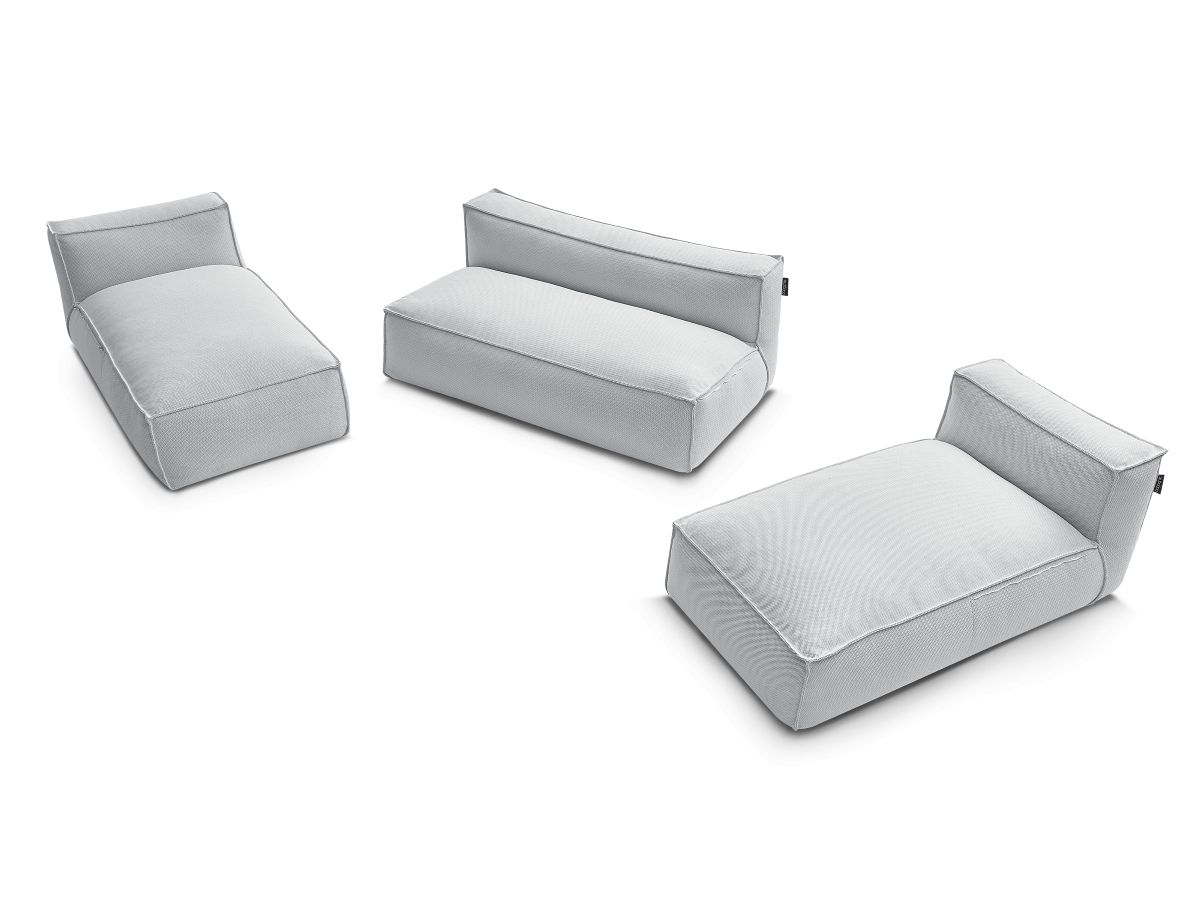 Modulaire tuinbank BIARRITZ met beschermhoes, 1 2-zits loungestoel en 2 chaise longues