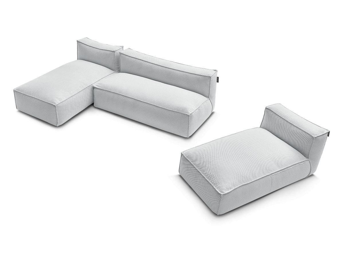Modulaire tuinbank BIARRITZ met beschermhoes, 1 2-zits loungestoel en 2 chaise longues