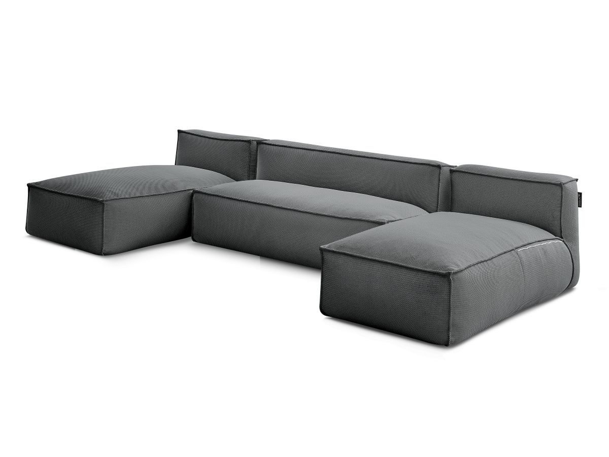 Modulaire tuinbank BIARRITZ met beschermhoes, 1 2-zits loungestoel en 2 chaise longues