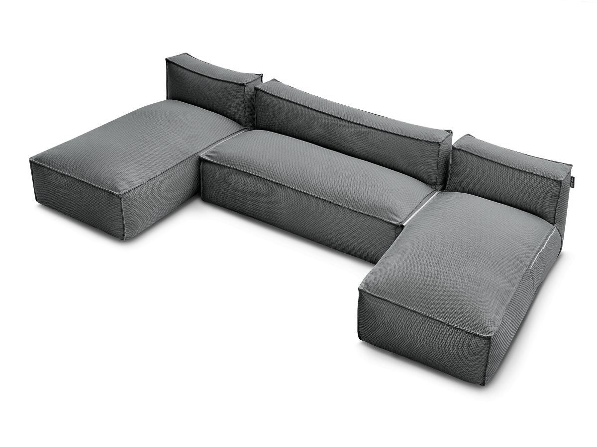 Modulaire tuinbank BIARRITZ met beschermhoes, 1 2-zits loungestoel en 2 chaise longues