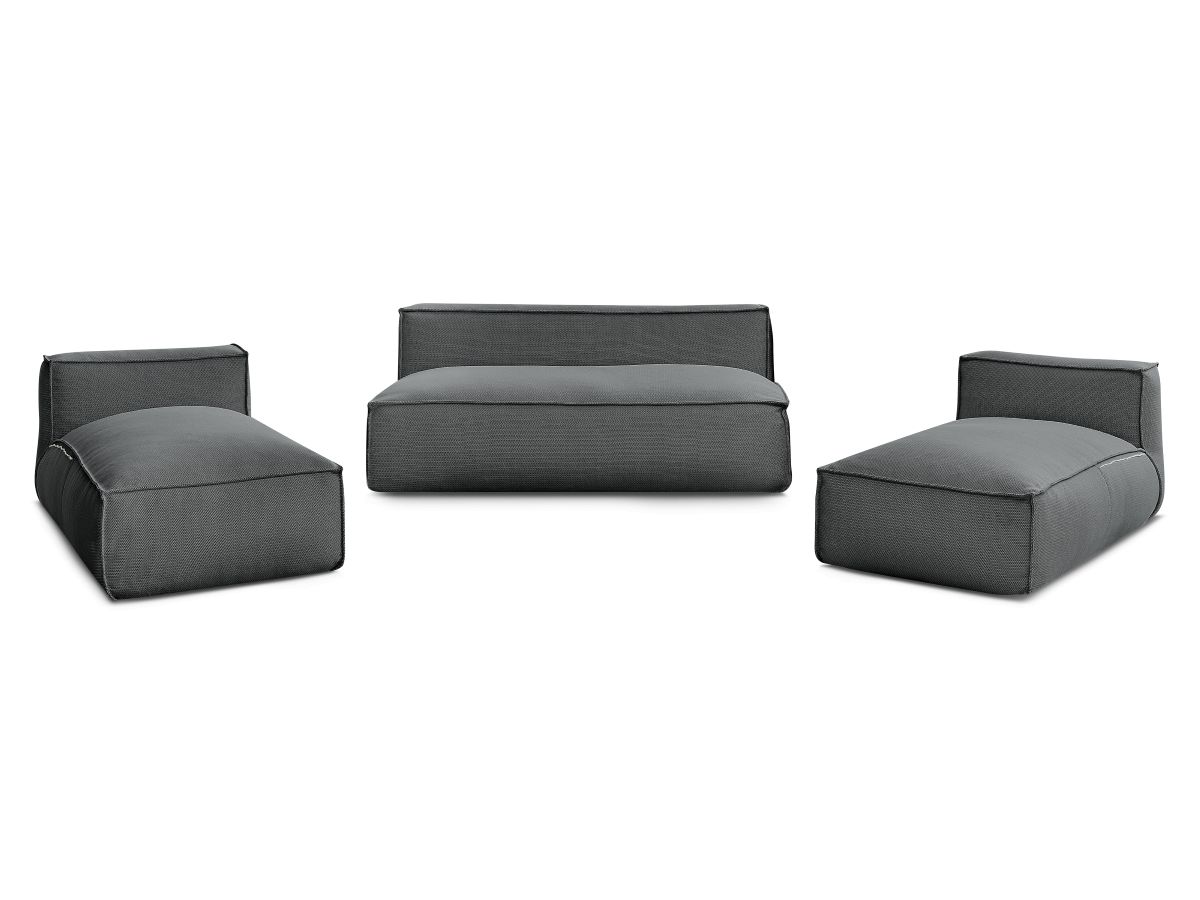 Modulaire tuinbank BIARRITZ met beschermhoes, 1 2-zits loungestoel en 2 chaise longues