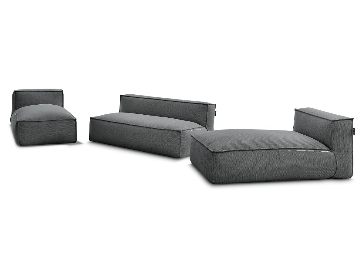 Modulaire tuinbank BIARRITZ met beschermhoes, 1 2-zits loungestoel en 2 chaise longues