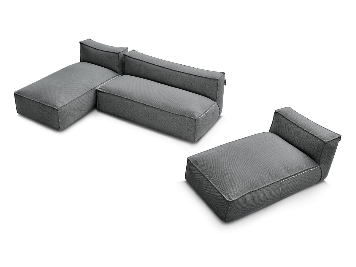Modulaire tuinbank BIARRITZ met beschermhoes, 1 2-zits loungestoel en 2 chaise longues