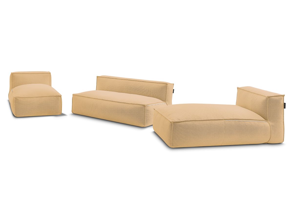Modulaire tuinbank BIARRITZ met beschermhoes, 1 2-zits loungestoel en 2 chaise longues