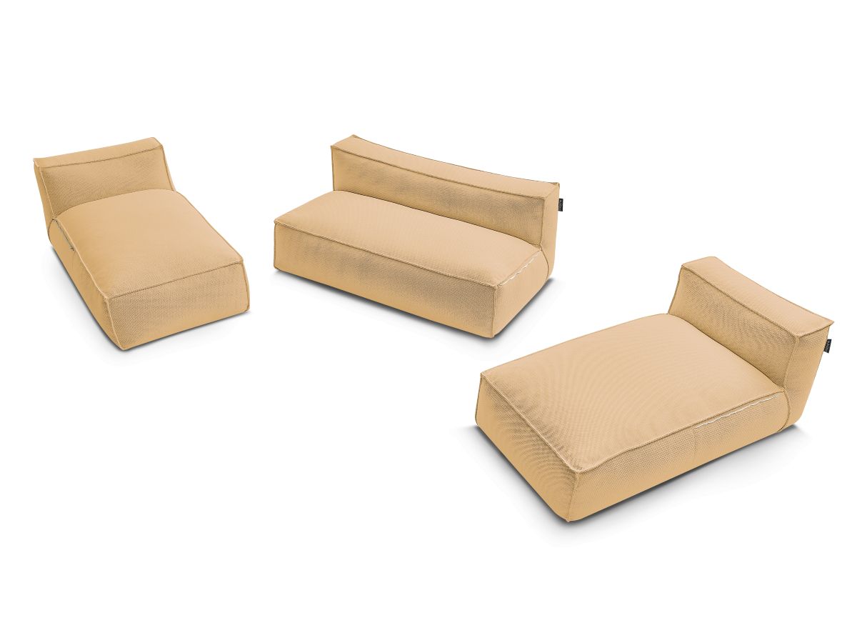 Modulaire tuinbank BIARRITZ met beschermhoes, 1 2-zits loungestoel en 2 chaise longues