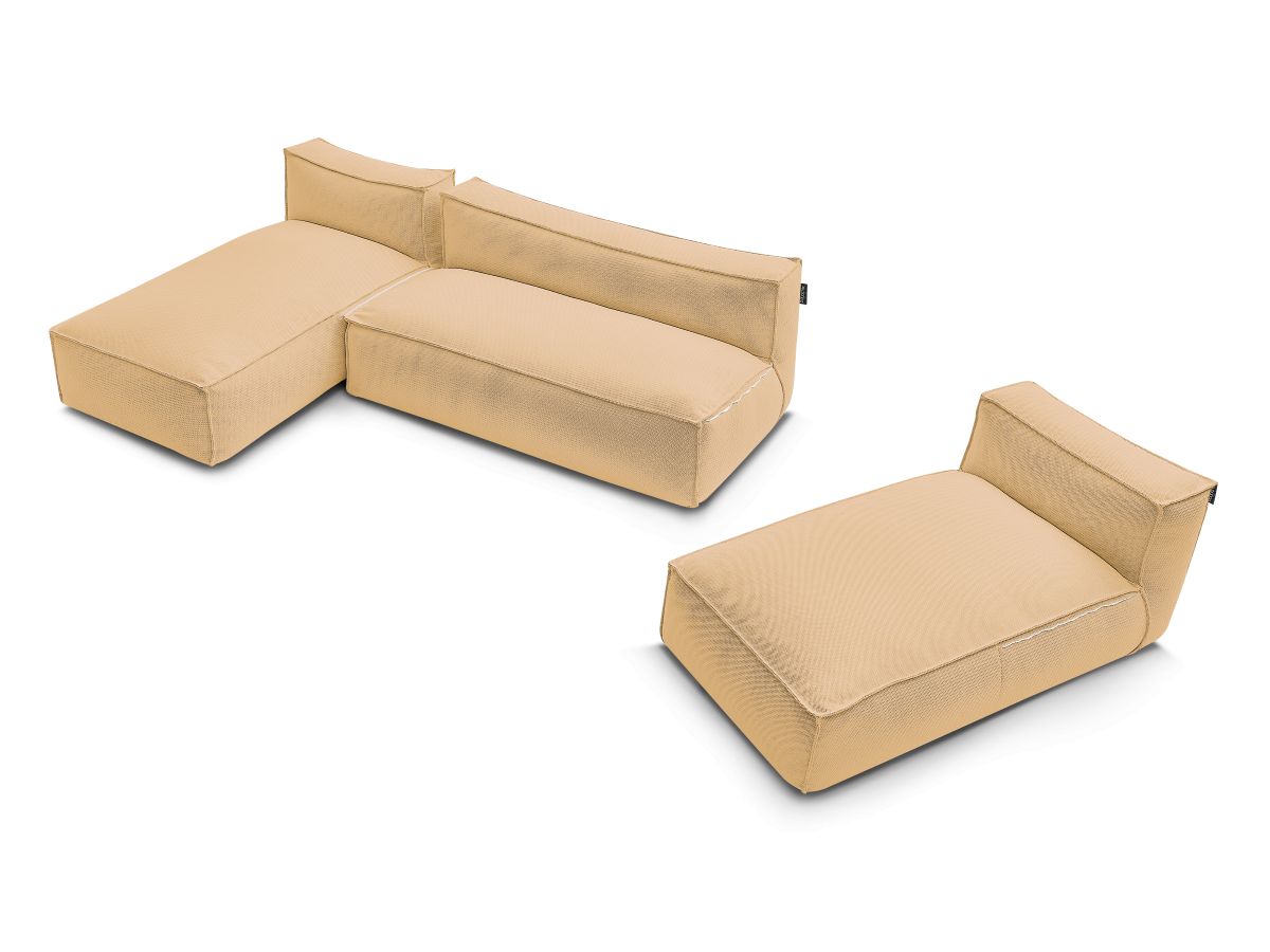 Modulaire tuinbank BIARRITZ met beschermhoes, 1 2-zits loungestoel en 2 chaise longues