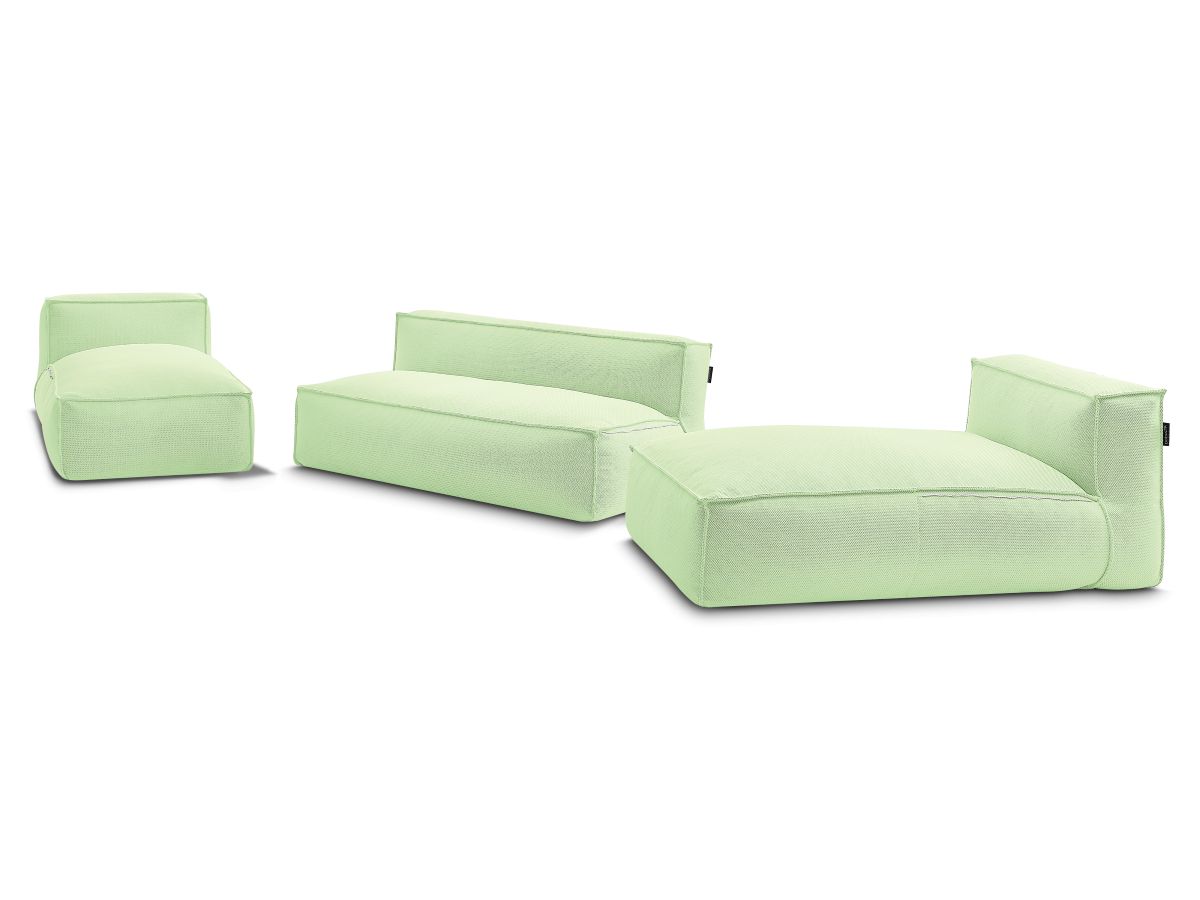 Modulaire tuinbank BIARRITZ met beschermhoes, 1 2-zits loungestoel en 2 chaise longues