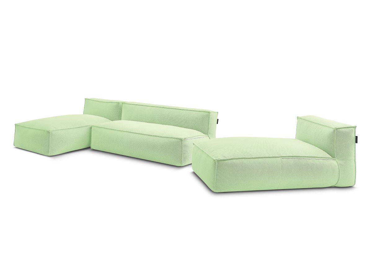 Modulaire tuinbank BIARRITZ met beschermhoes, 1 2-zits loungestoel en 2 chaise longues