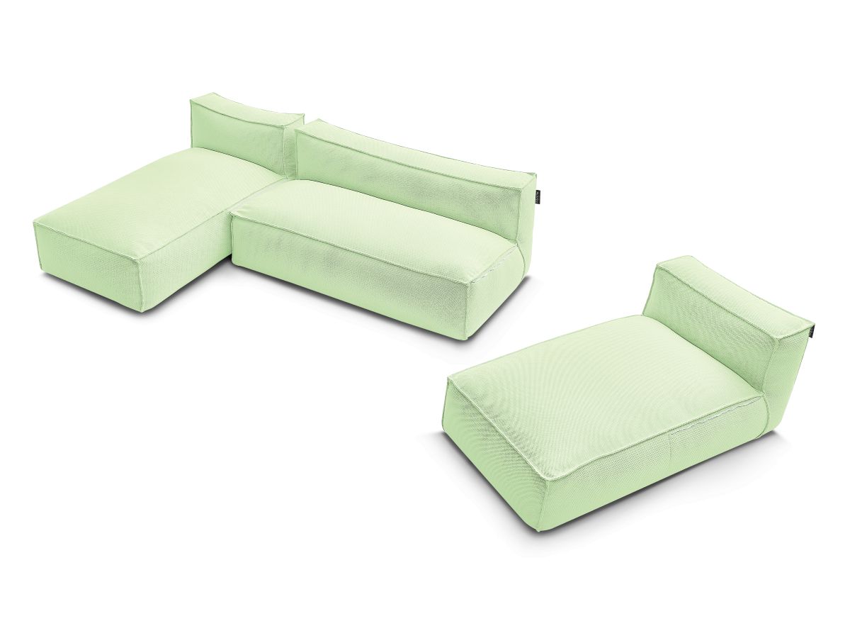 Modulaire tuinbank BIARRITZ met beschermhoes, 1 2-zits loungestoel en 2 chaise longues